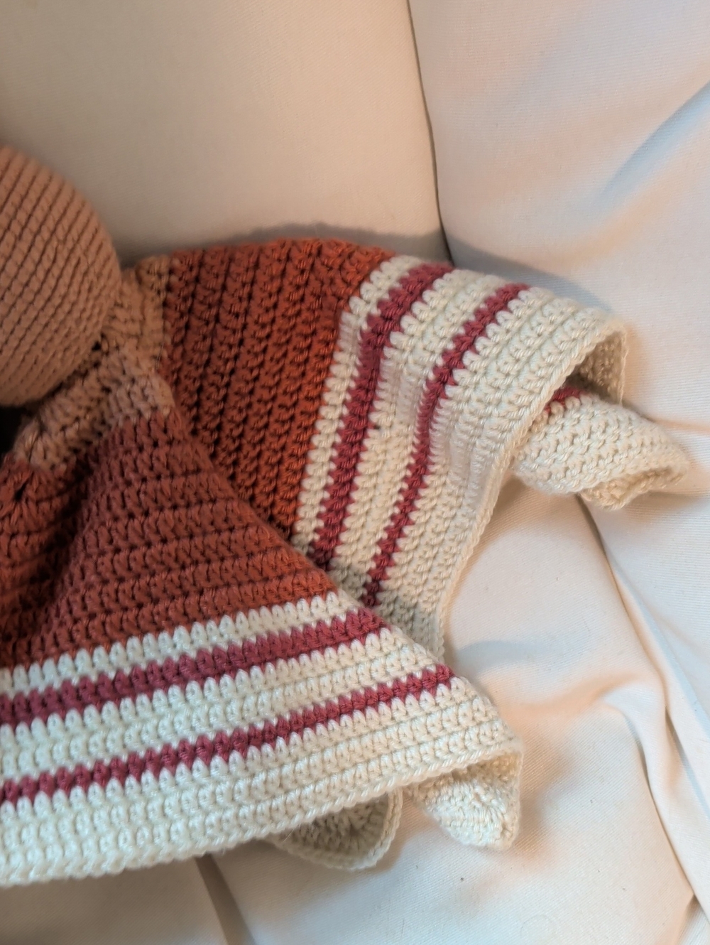 Crochet Bunny Lovey in Rust, Cream & White - Picture 6 of 8